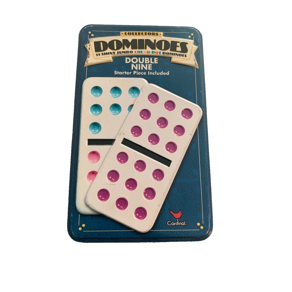 Cardinal Collectors Double Nine Dominoes Set 55Jumbo Color dot Pieces In A Tin